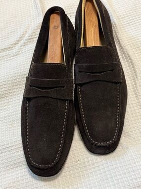 Angelico made in Italy Men's Dark Brown Suede Penny Loafers